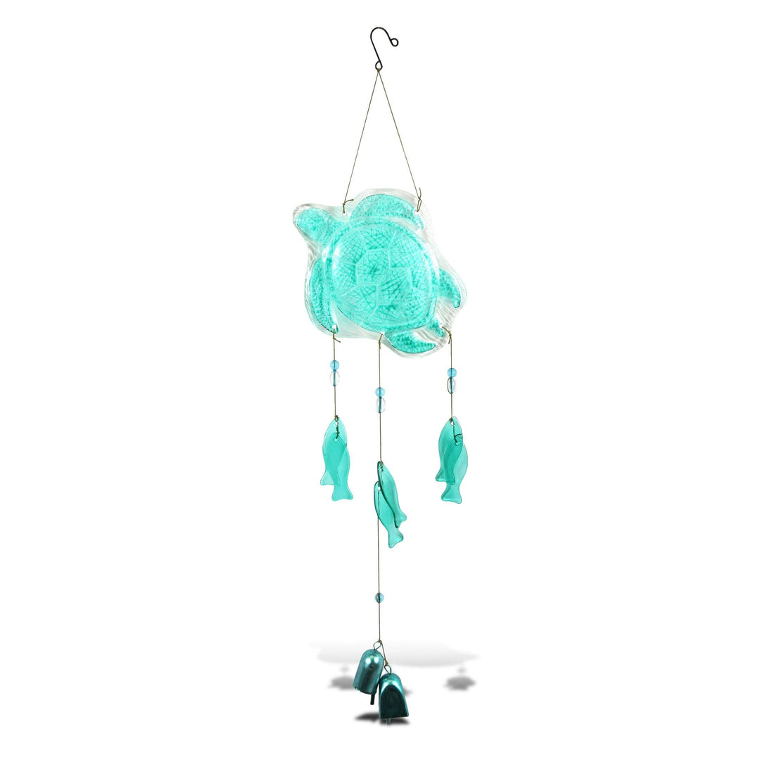 Aqua Sea Turtle Hanging Glass Wind Chime 32.68 Inch Blue