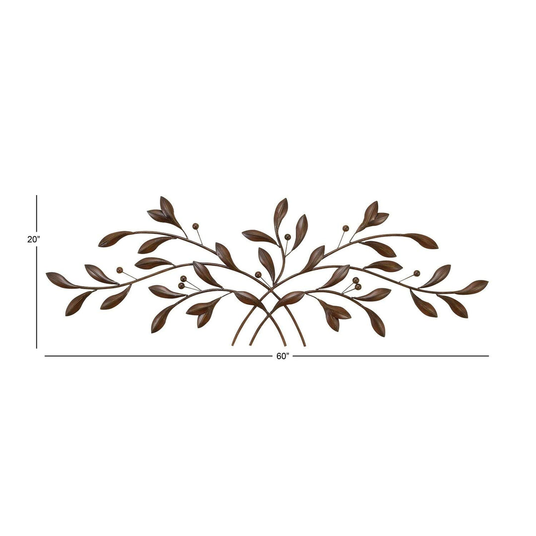 Traditional 20 X 60 Inch Brown Leaves Wall Sculpture by Iron - Diamond Home USA