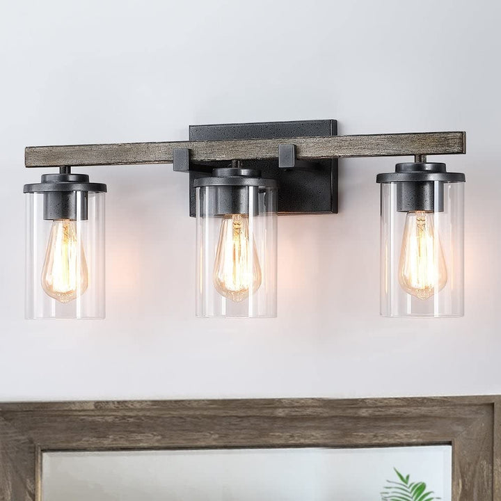 22 in. 3-light Natural Iron and Distressed Wood Industrial Farmhouse Bathroom