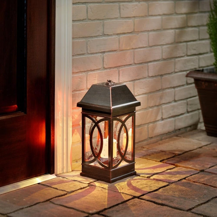San Ii Solar Lantern -Antique Bronze (4/cs) Brown Clear Metallic Mission