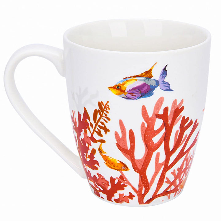 Coral Reef Coffee Tea Bone China ugs Set Of 2 Red Coastal Country Round Piece - Diamond Home USA