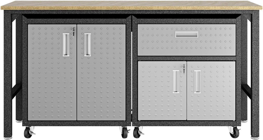 Manhattan Comfort Fortress 3-Piece Textured Garage Storage Set includes Mobile