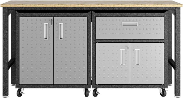 Manhattan Comfort Fortress 3-Piece Textured Garage Storage Set includes Mobile
