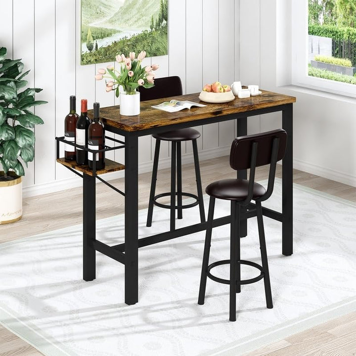 3 Pieces Bar Table Set Pub with Pu Leather Stools and Wine Bottle Rack Counter - Diamond Home USA