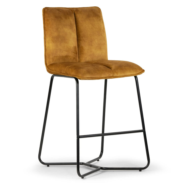 Set of 2 Brown Fabric Counter Stool with Metal Legs Modern Contemporary
