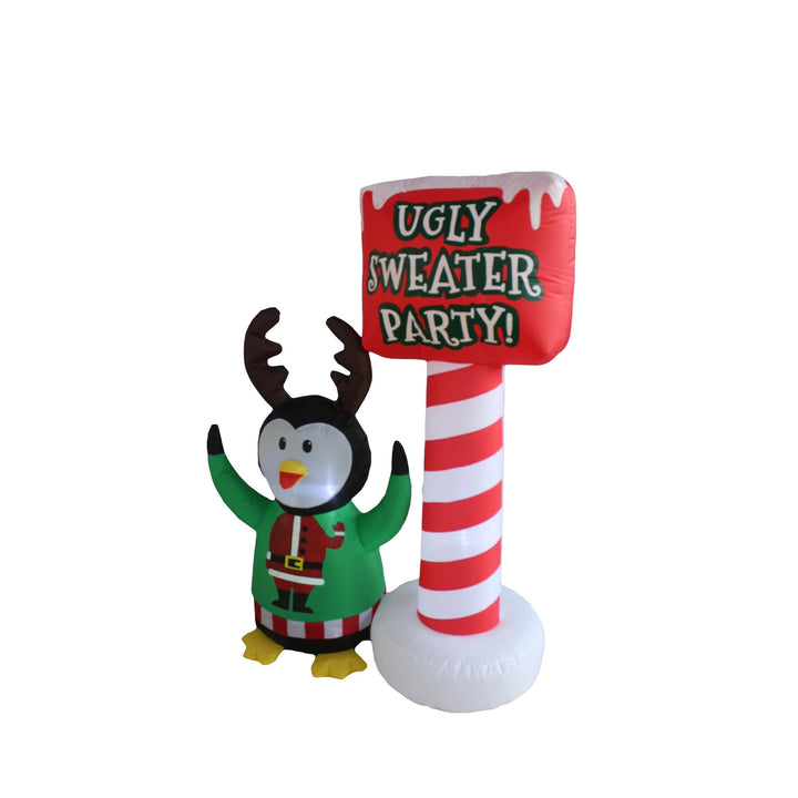 A Holiday 5ft Tall Ugly Sweater Party Penguin 5 Ft Multi Color Inflatable - Diamond Home USA
