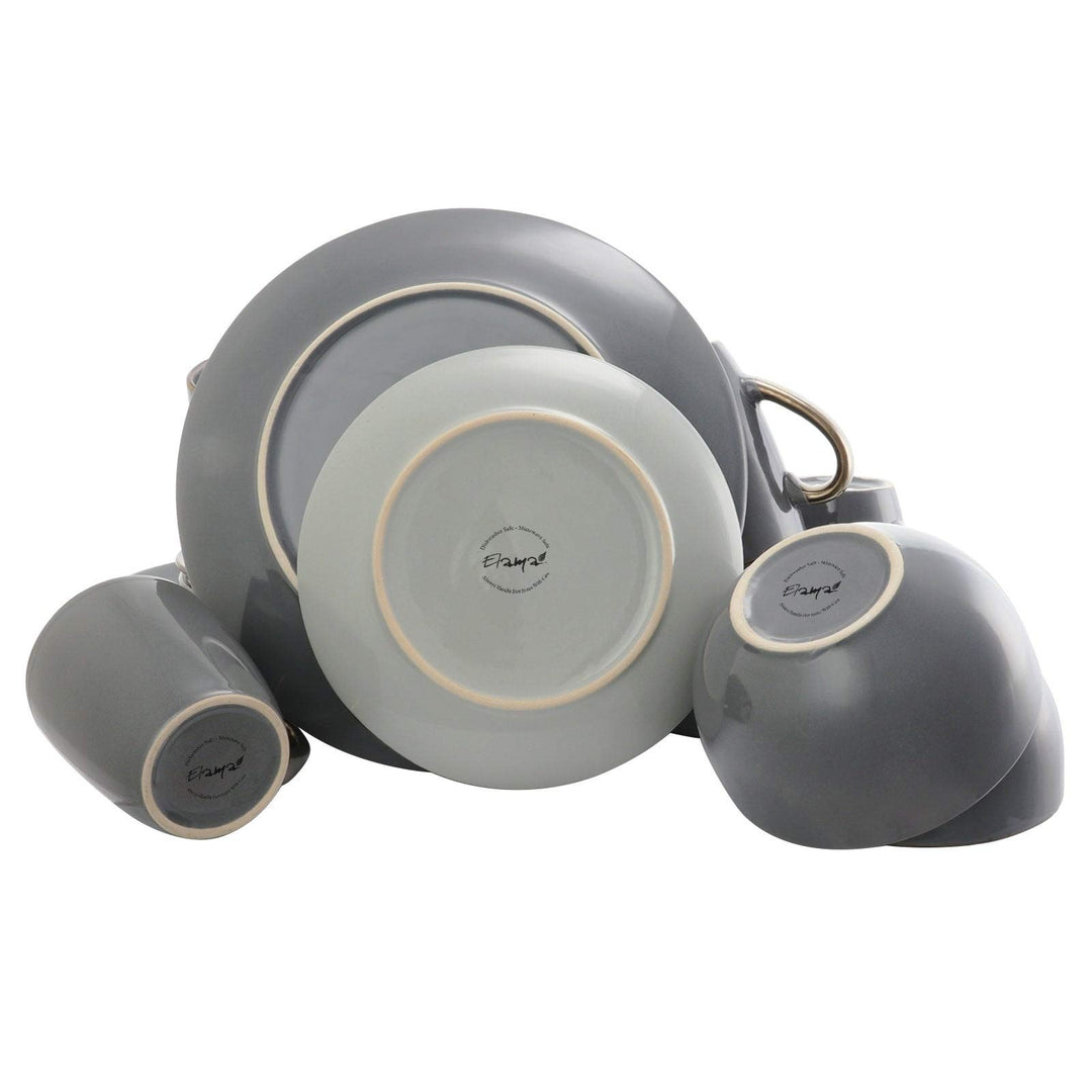 Grand 6pc Luxurious Stoneware Dinnerware Set In Stone Grey Solid Casual Round