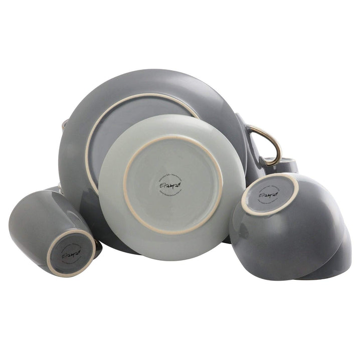 Grand 6pc Luxurious Stoneware Dinnerware Set In Stone Grey Solid Casual Round