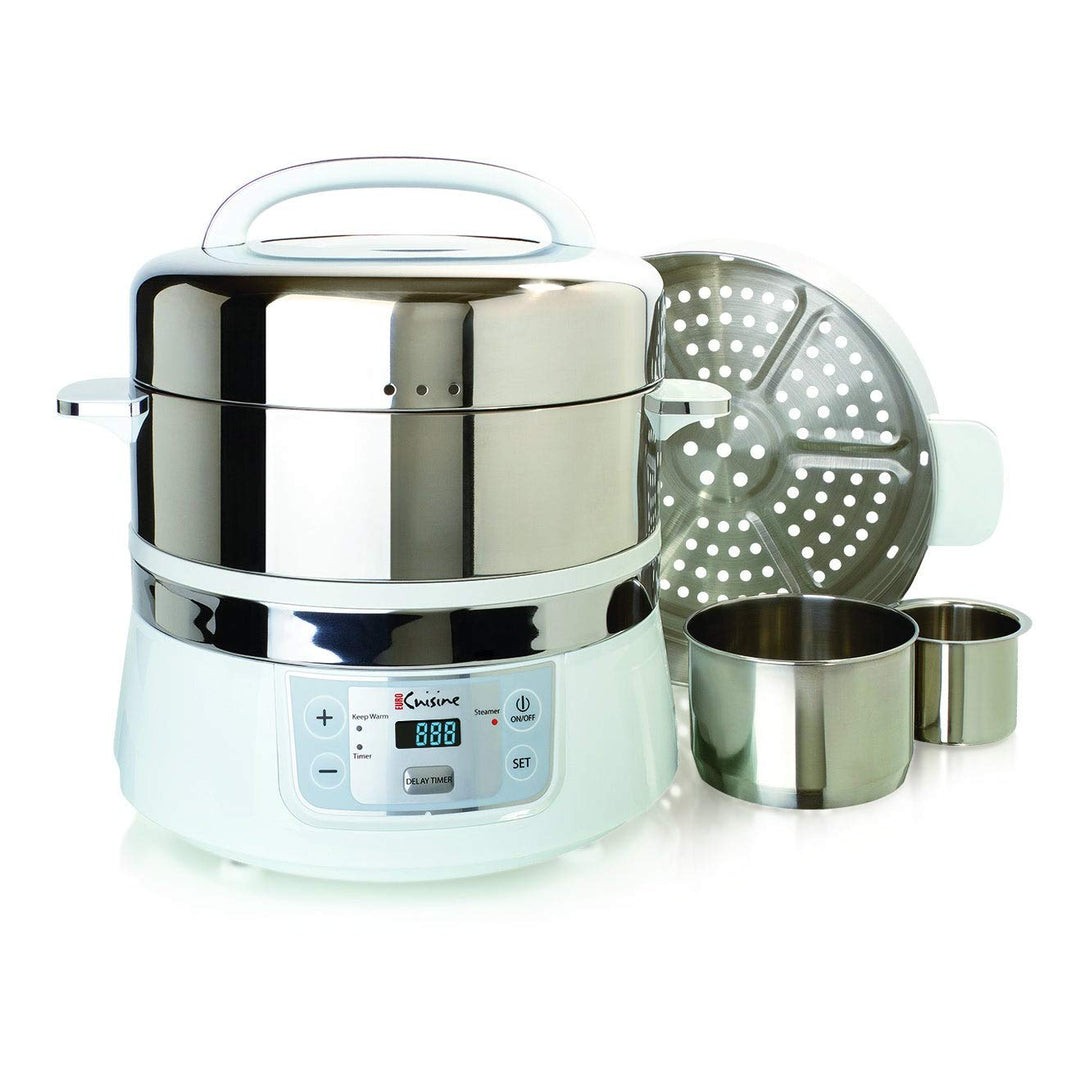 Stainless Steel Electric Food Steamer White Metal Programmable Ready Indicator - Diamond Home USA
