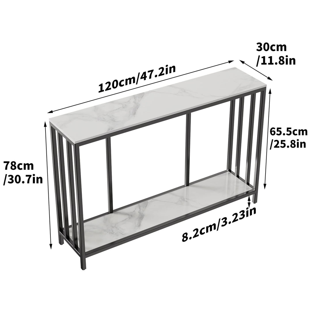 Marble Console Table 2 Tier with Metal Frame Sofa Storage 47.2x11.8x30.7 Inch - Diamond Home USA