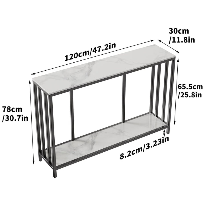 Marble Console Table 2 Tier with Metal Frame Sofa Storage 47.2x11.8x30.7 Inch - Diamond Home USA