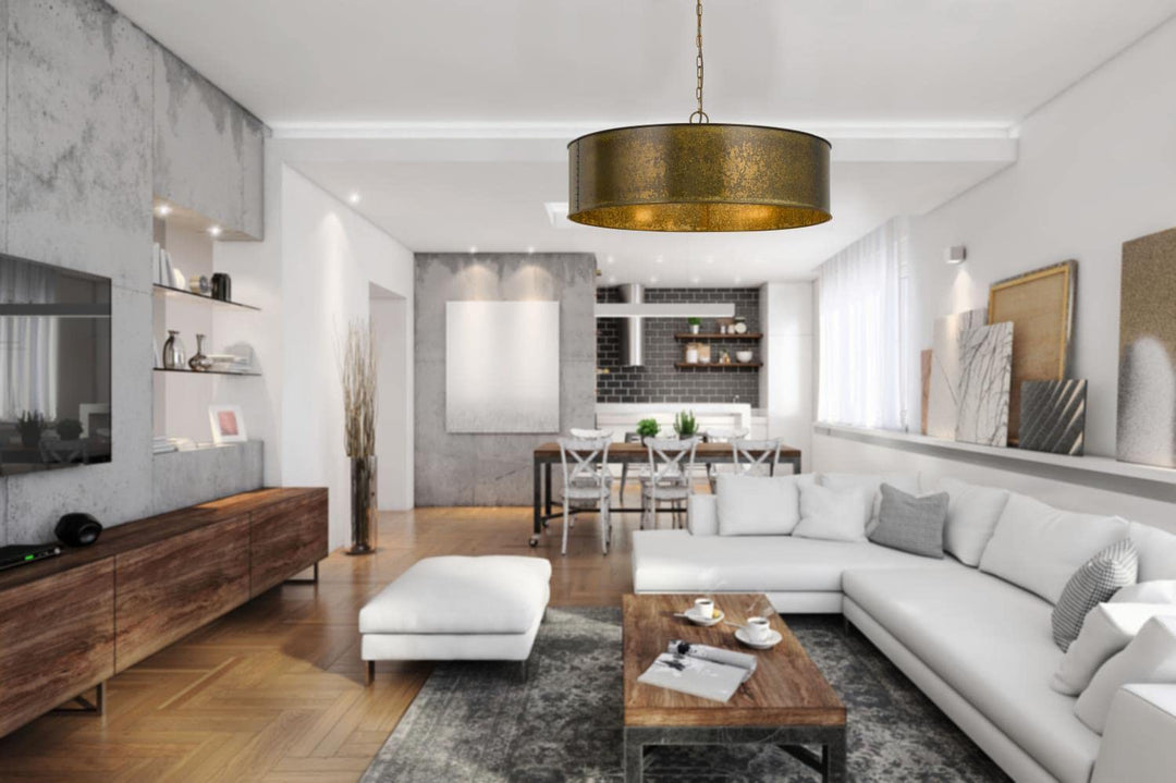 Cal 60W X 5 Rochefort Metal 5 Light Chandelier Distress Gold 8.00x29.50x29.50 - Diamond Home USA