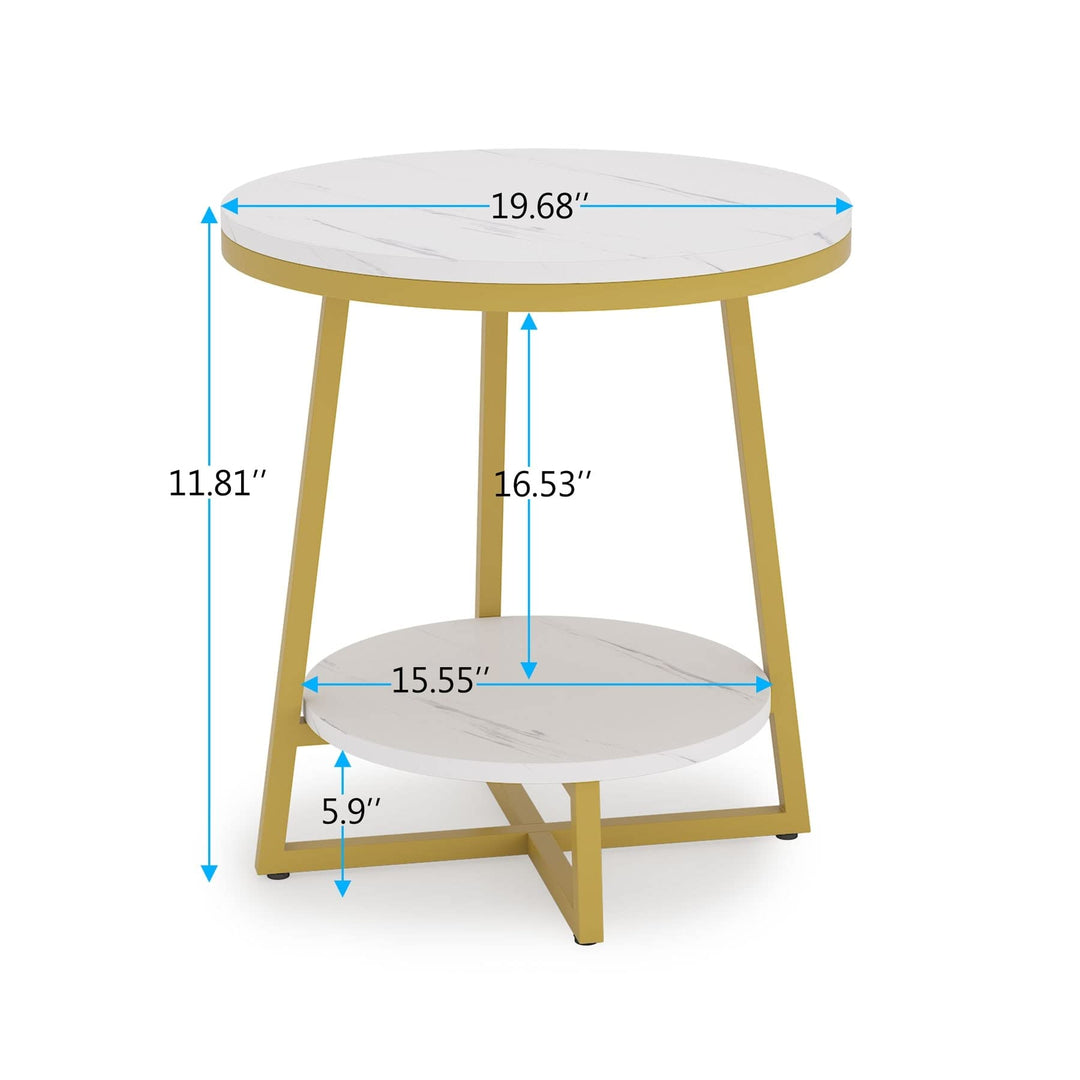 Modern Gold End Table Round Marble Side Nightstand Bedside Small offee Accent - Diamond Home USA