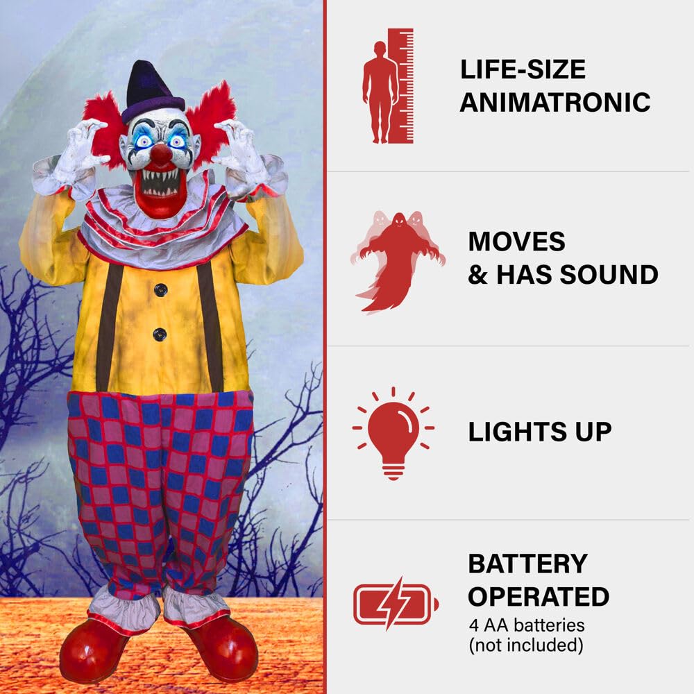 Haunted Hill Farm Motion-Activated Startling Arms Clown by Tekky Talking Scare - Diamond Home USA