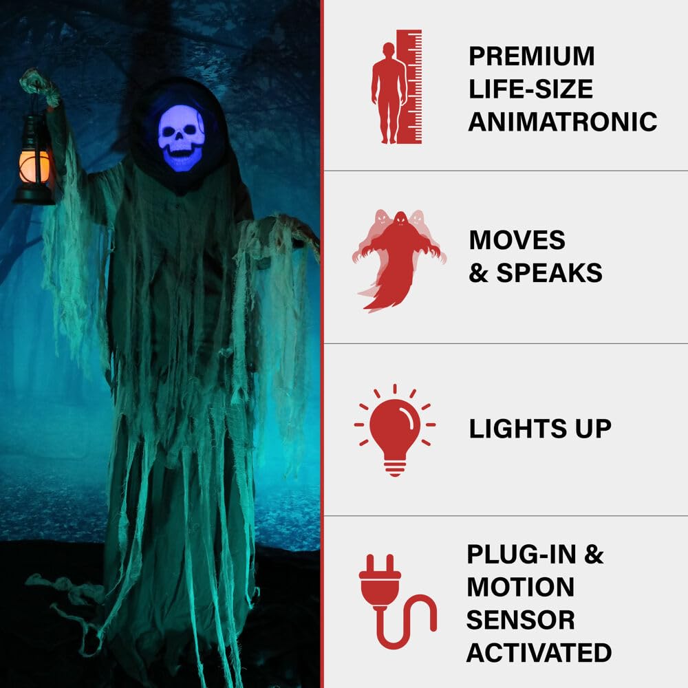 Haunted Hill Farm Motion-Activated Looming Phantom Plug-in Talking Halloween - Diamond Home USA
