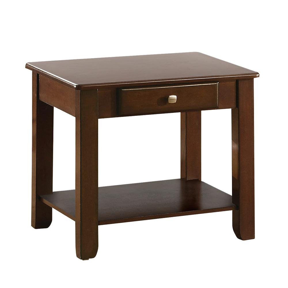 End Table Brown Traditional Rectangular Rubberwood Wood Cherry Finish Drawers - Diamond Home USA