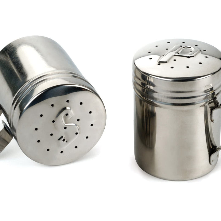 Stovetop Salt Pepper Set Grey Stainless Steel 2 Piece - Diamond Home USA