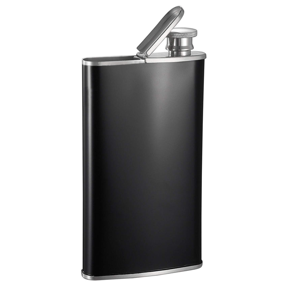 Black Matte 4 Oz Flask with Built-in Cigar Case Stainless Steel 1 Piece - Diamond Home USA