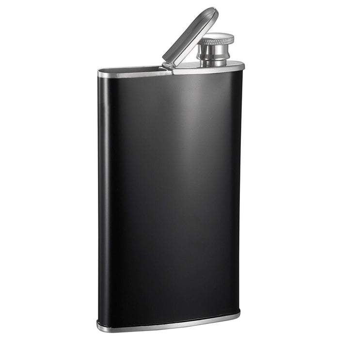 Black Matte 4 Oz Flask with Built-in Cigar Case Stainless Steel 1 Piece - Diamond Home USA