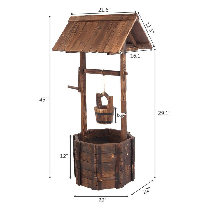 Outdoor Decoration Wooden Wishing Well Flowerpot Brown Modern Contemporary Round 22*45 - Diamond Home USA