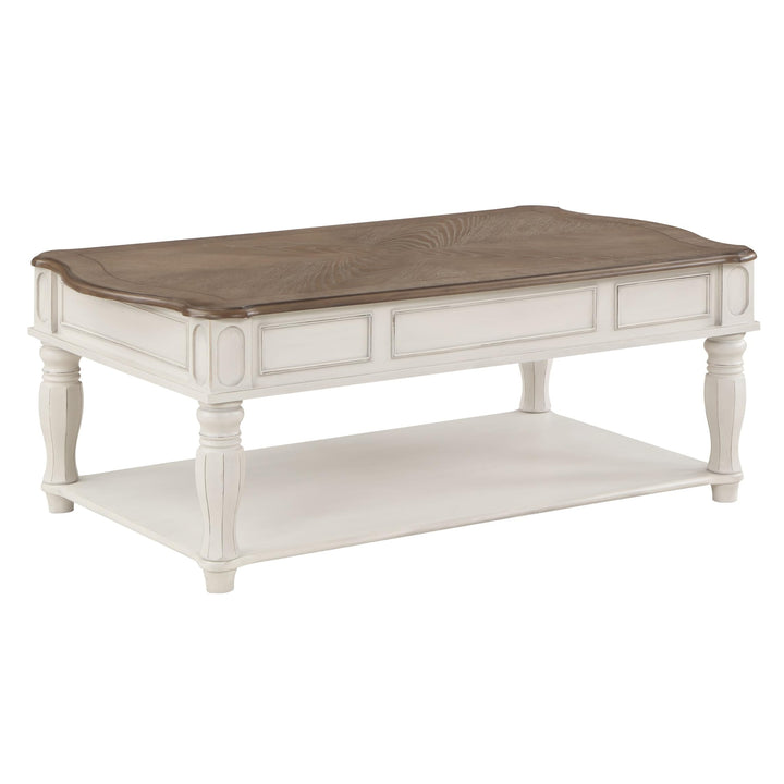 Coffee Table with Lift Top in Oak and Antique White Brown Transitional