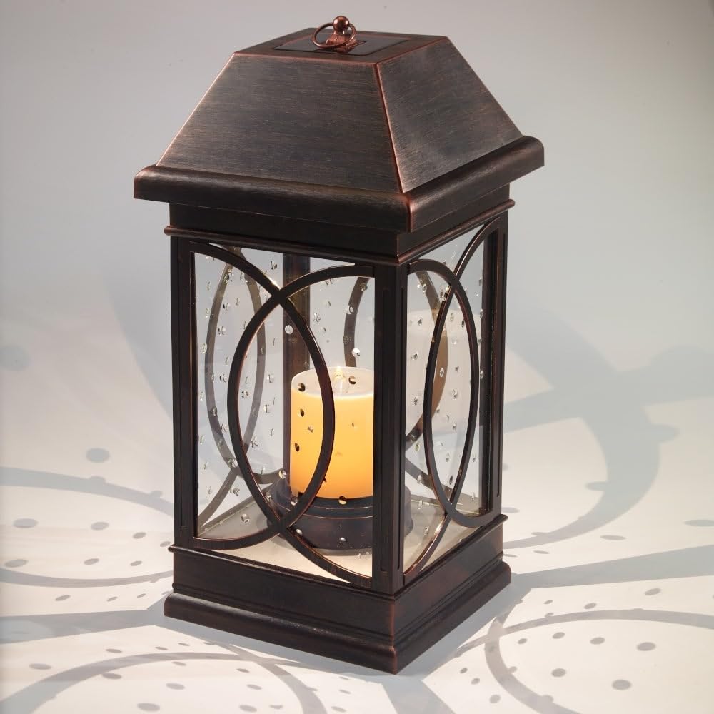 San Estate Solar Lantern Antique Bronze Brown Mission Craftsman Glass Plastic - Diamond Home USA