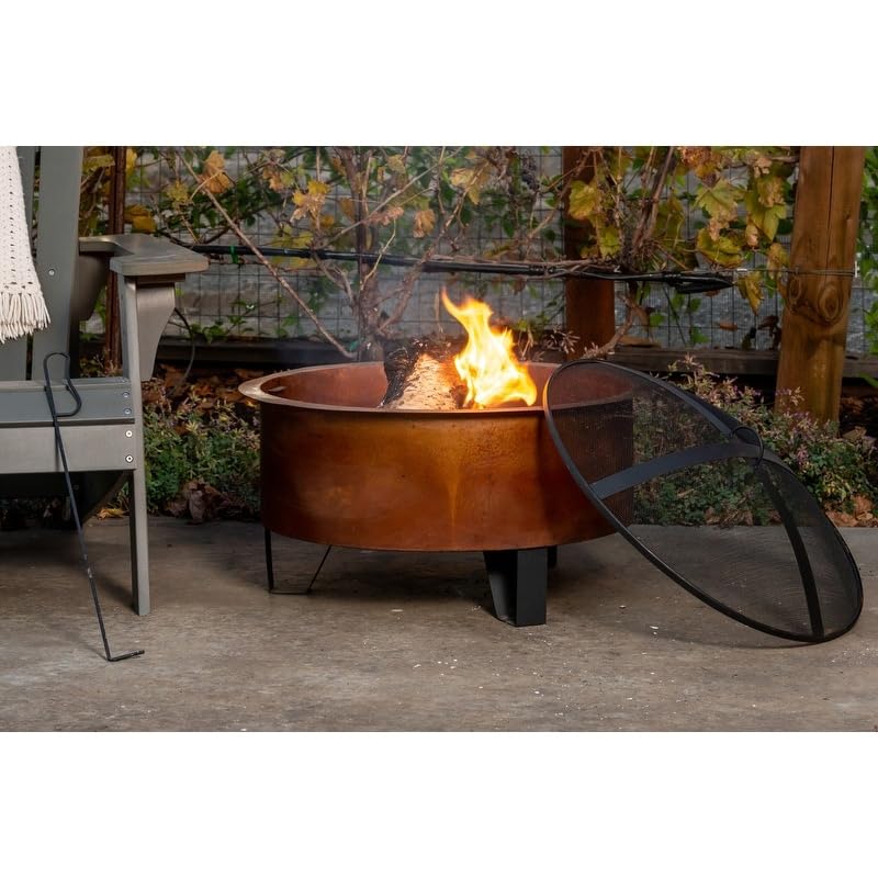 Tripoli Wood Fire Pit Gold Round Steel Copper Finish