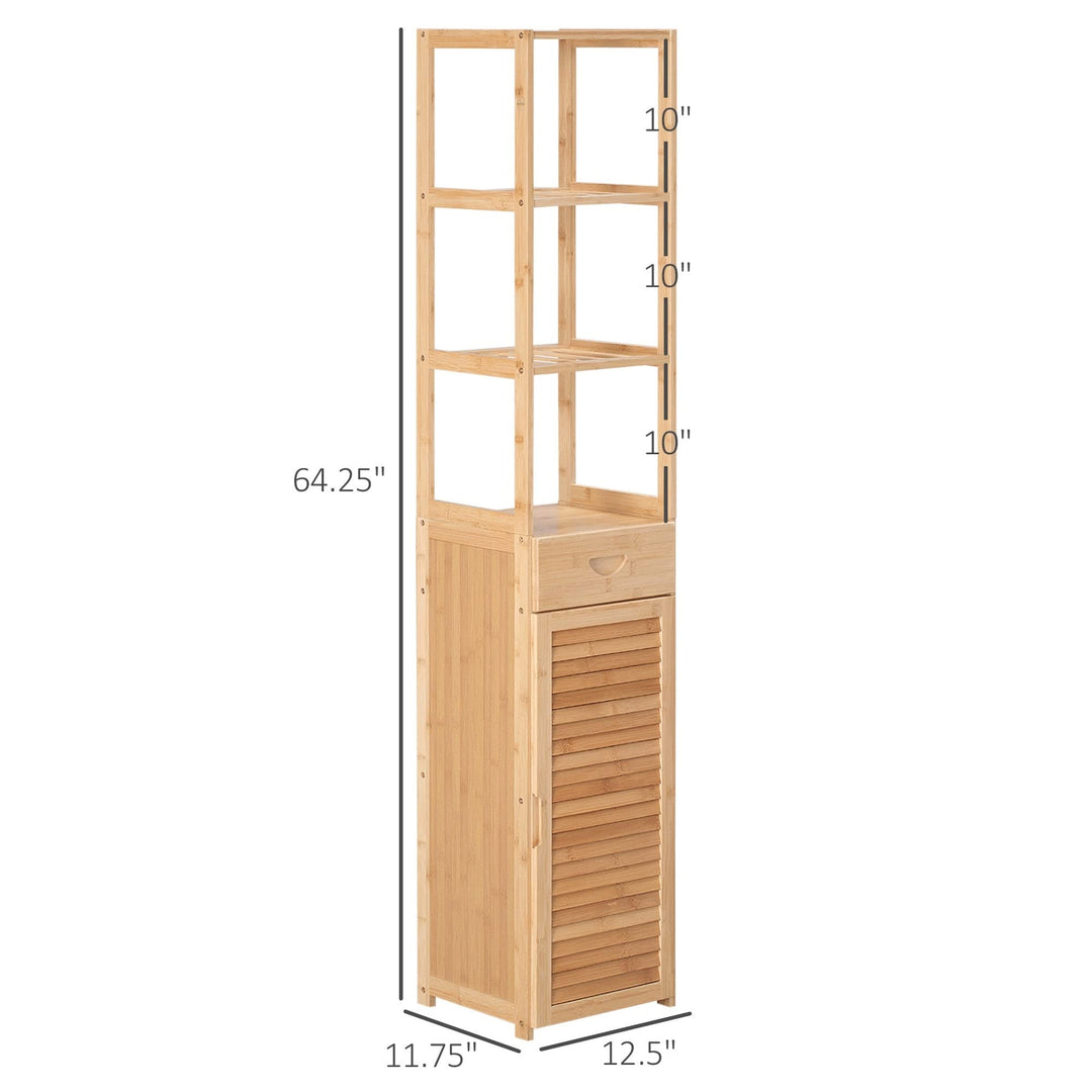 Tall Bathroom Cabinet with Drawer and Slatted Shelves Slim Bamboo Linen Tower - Diamond Home USA
