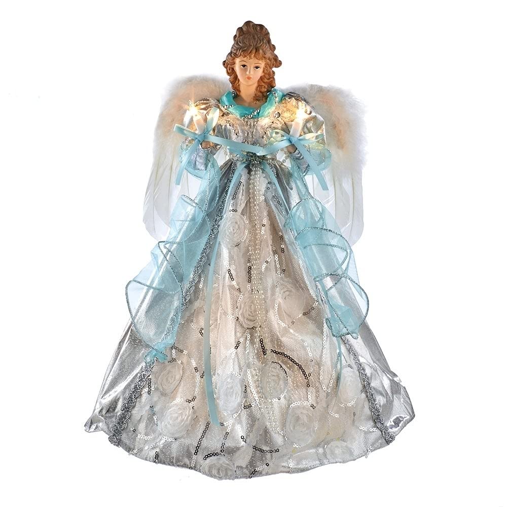 10-Light 16-inch Silver and Blue Angel Treetop