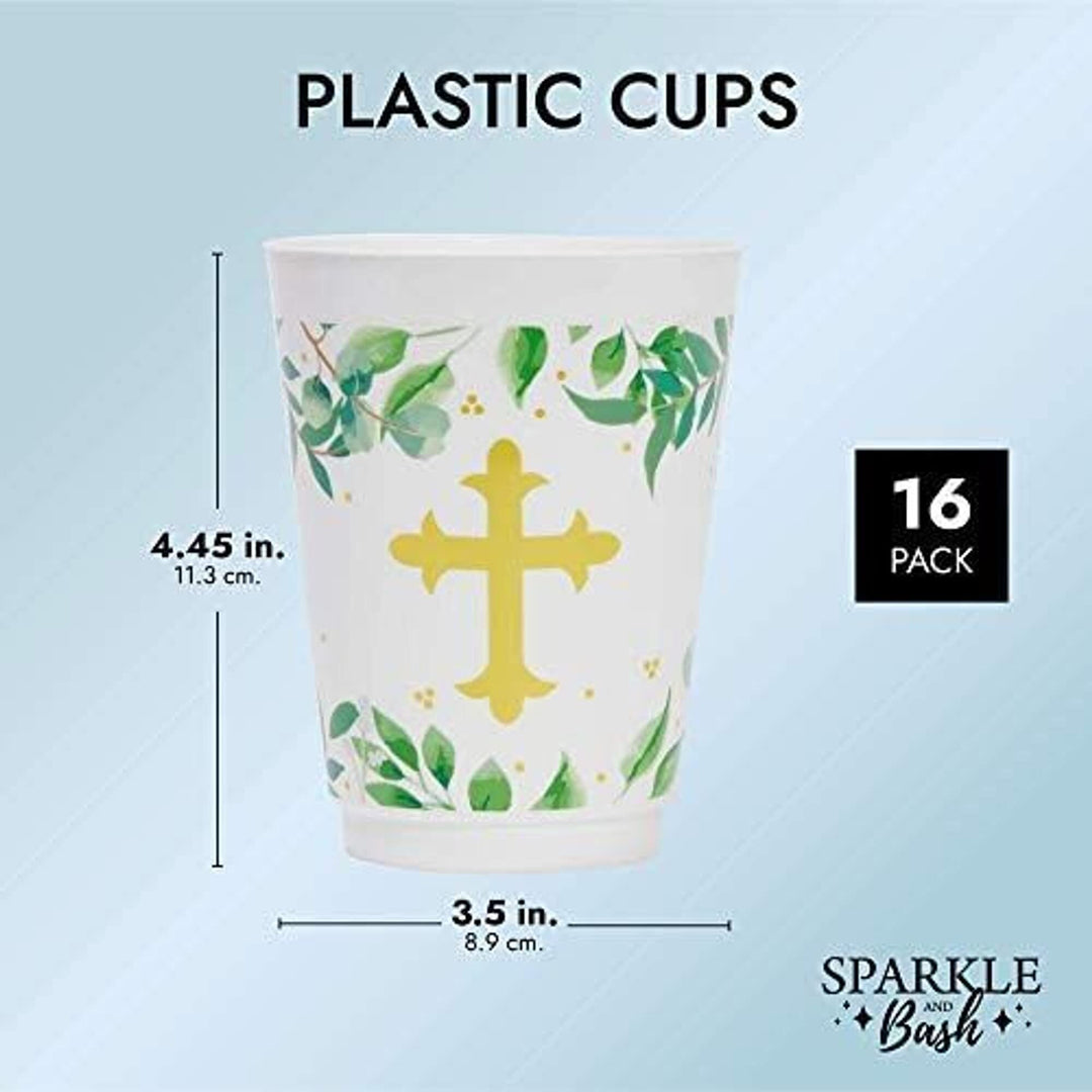 16 Oz Plastic Religious Tumbler Cups Baptism Party Supplies (16 Pack) White - Diamond Home USA