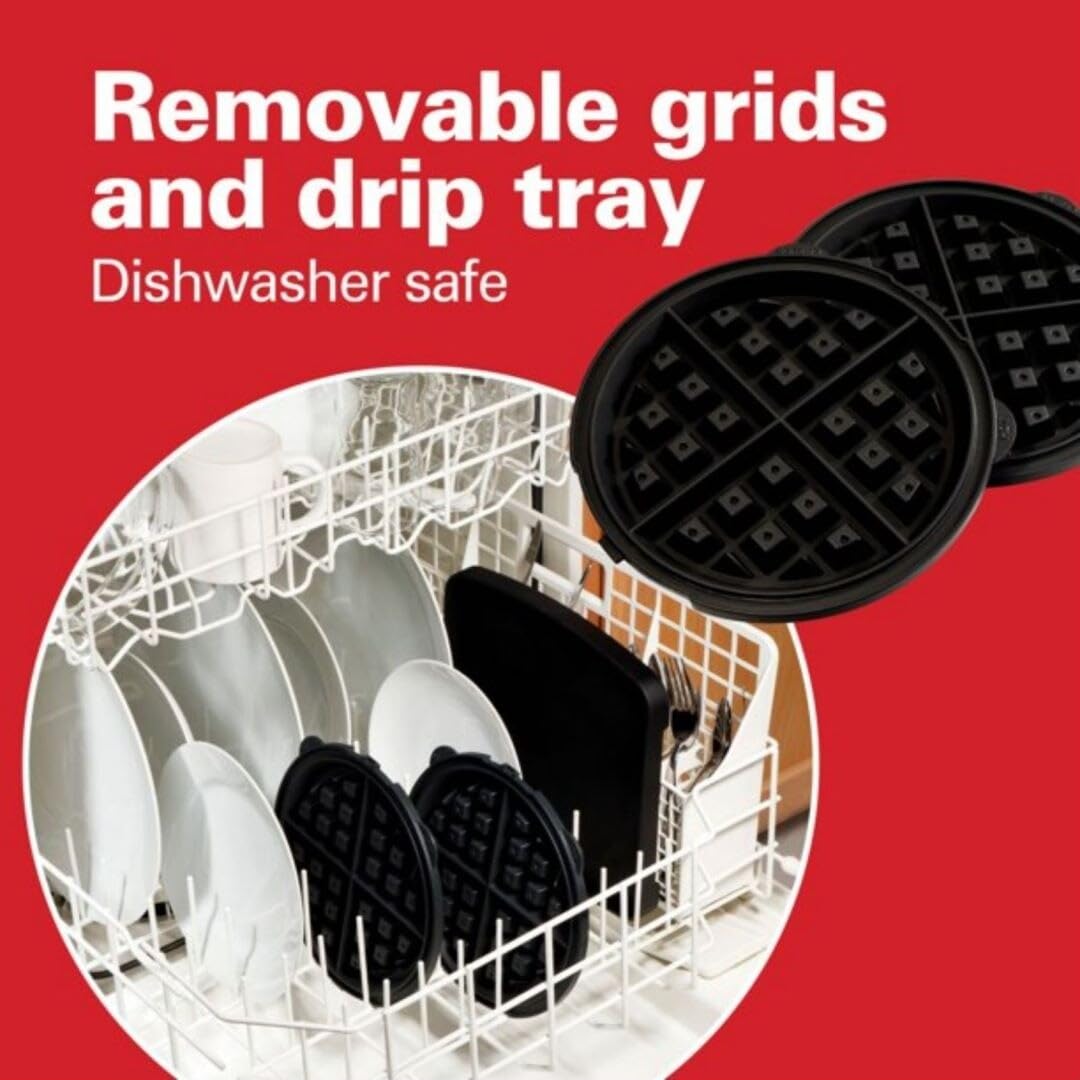 Flip Belgian Waffle Maker With Removable Plates Black Non-stick Surface - Diamond Home USA