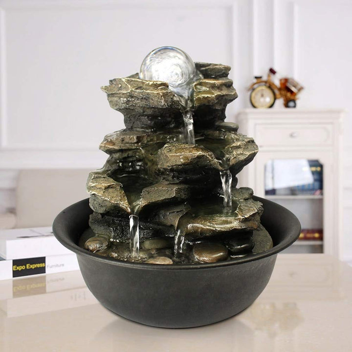 Spinning Orb Rock Cascading Tabletop Fountain Indoor Waterfall Feature Grey