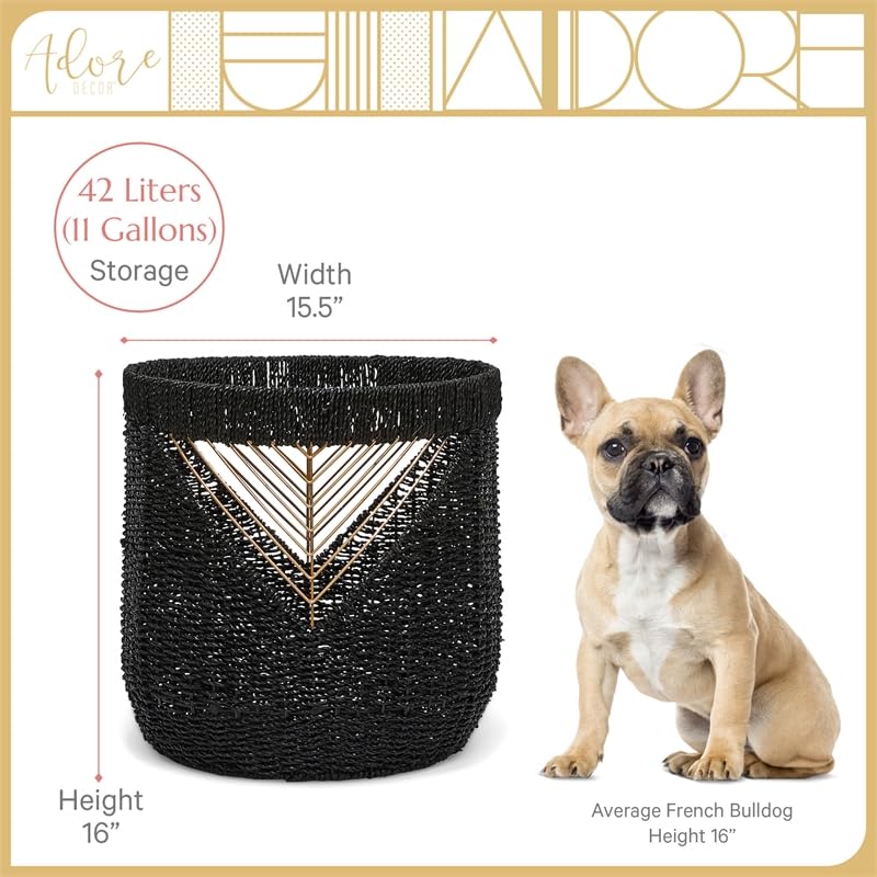 Adore Decor Ostara Seagrass Black & Gold Basket - Diamond Home USA