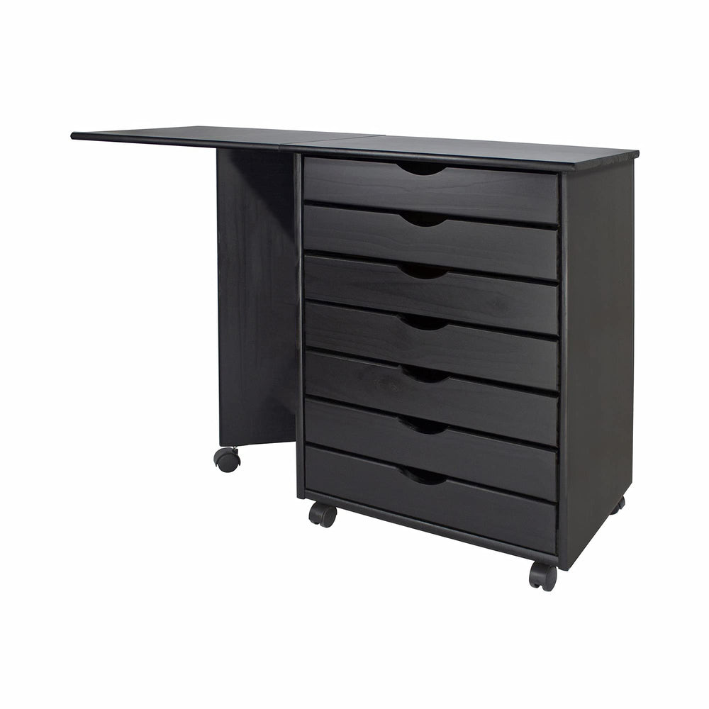 Adeptus Original Drop Leaf Roll Cart with Desk Sold Wood 7 wer Extra Wide - Diamond Home USA