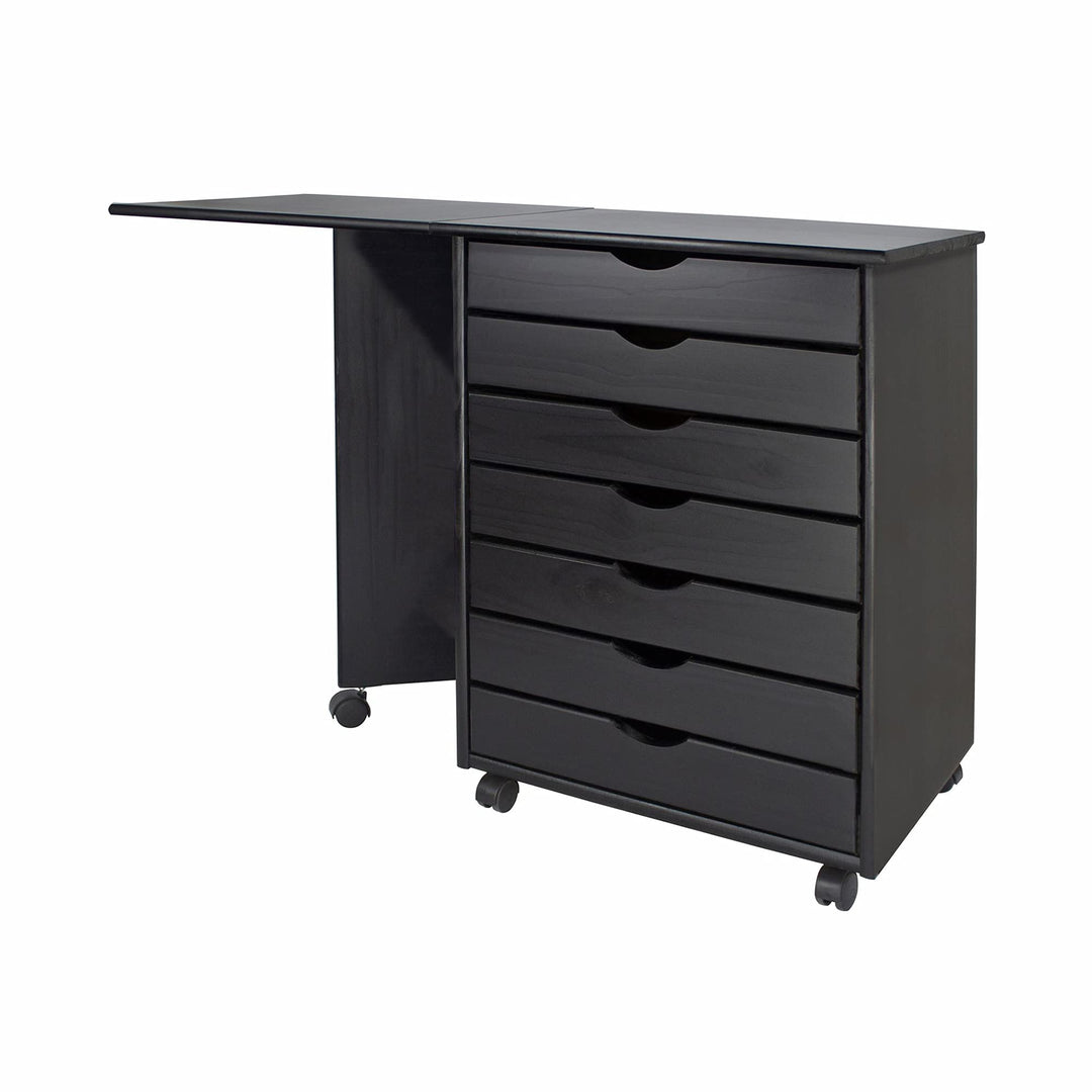 Adeptus Original Drop Leaf Roll Cart with Desk Sold Wood 7 wer Extra Wide - Diamond Home USA