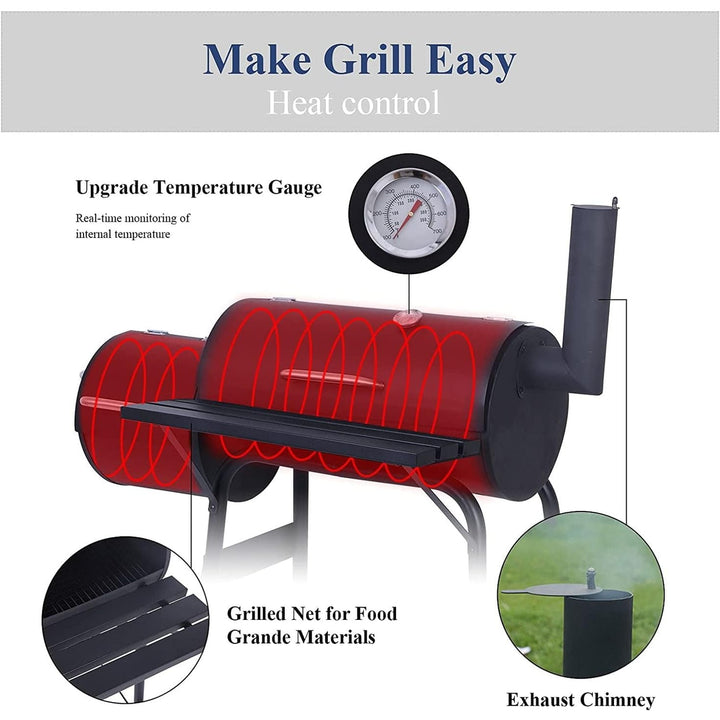 Heavy-Duty Charcoal BBQ Grill and Offset Smoker in Black Metal - Diamond Home USA