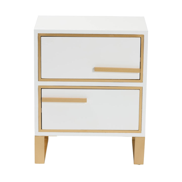 Contemporary Glam and White Finished Wood Gold Metal 2-Drawer Nightstand - Diamond Home USA