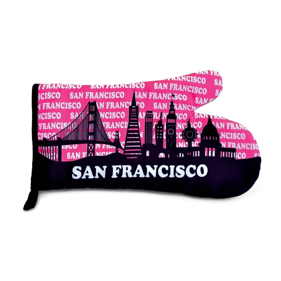 Puzzled San Francisco Skyline Pink Kitchen Oven Mitt Pot Holder Set Famous Sites - Diamond Home USA