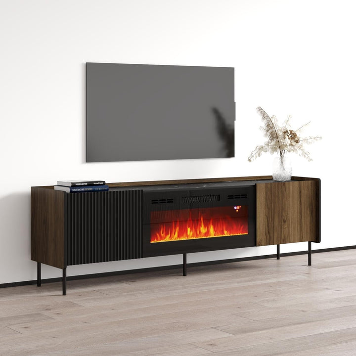 Fireplace Tv Stand Brown Mid-Century Modern Contemporary MDF Matte Includes - Diamond Home USA
