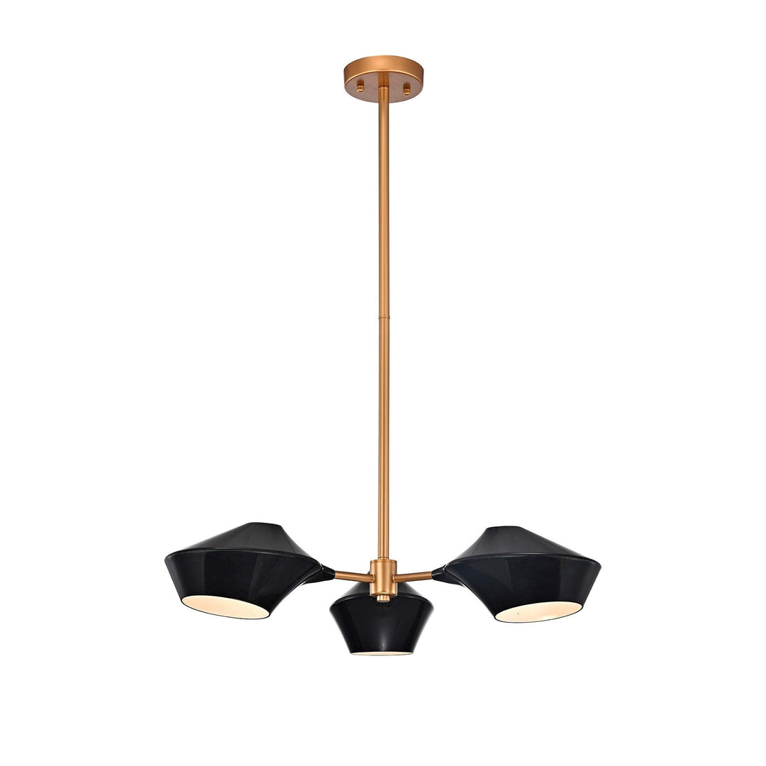 Matte Black+Gold Metal Abstract Shade 3-Light Chandelier Black Gold Modern - Diamond Home USA