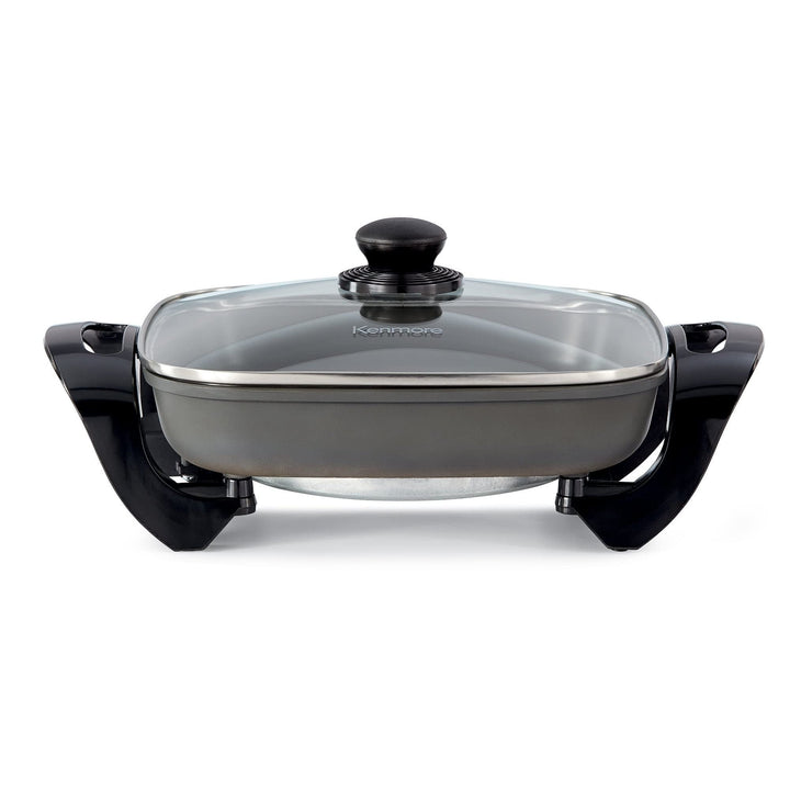 Non-stick Electric Skillet With Glass Lid 12x12" Grey Stainless Steel