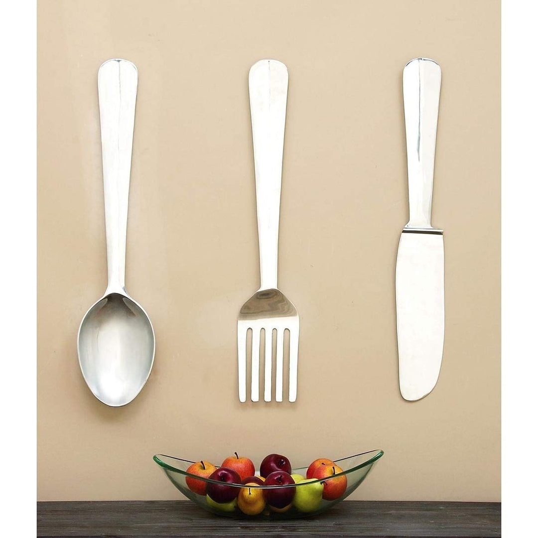 Aluminum Utensil Wall Ornaments (Set Of 3) Silver Mid-century Modern Metal - Diamond Home USA