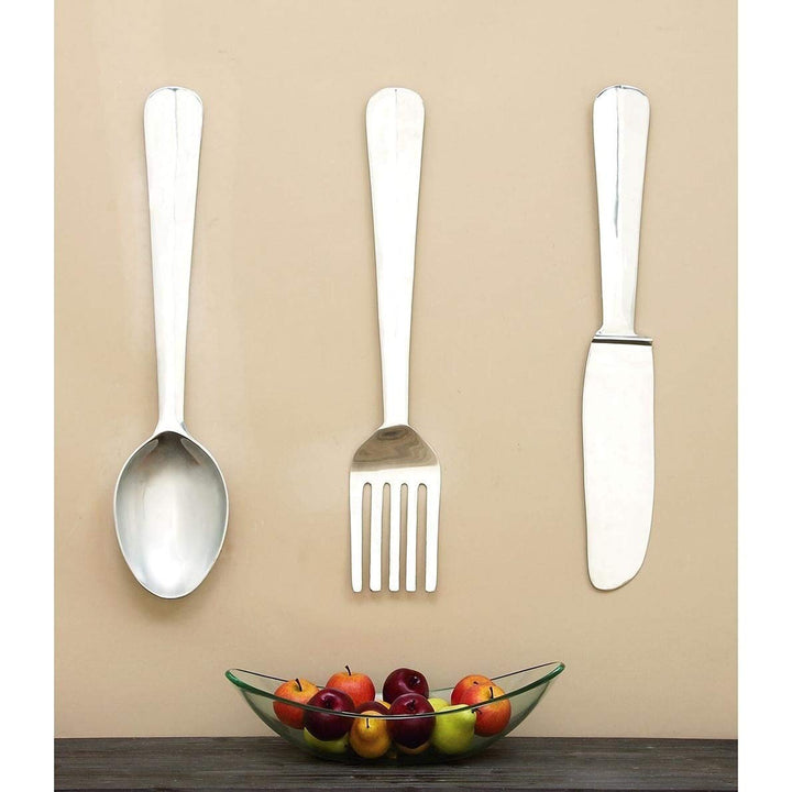 Aluminum Utensil Wall Ornaments (Set Of 3) Silver Mid-century Modern Metal - Diamond Home USA