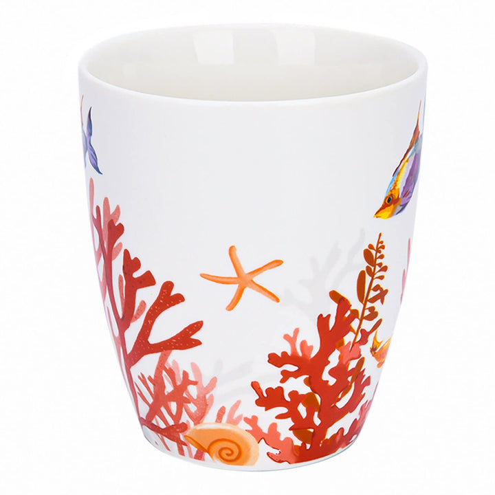 Coral Reef Coffee Tea Bone China ugs Set Of 2 Red Coastal Country Round Piece - Diamond Home USA