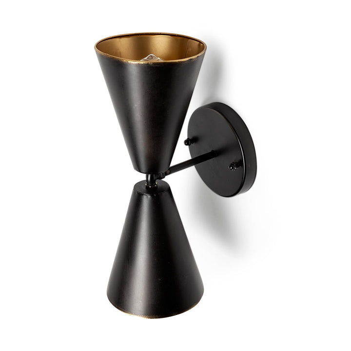 Black Metal W/Gold Accent Double-cone Wall Sconce Modern Contemporary