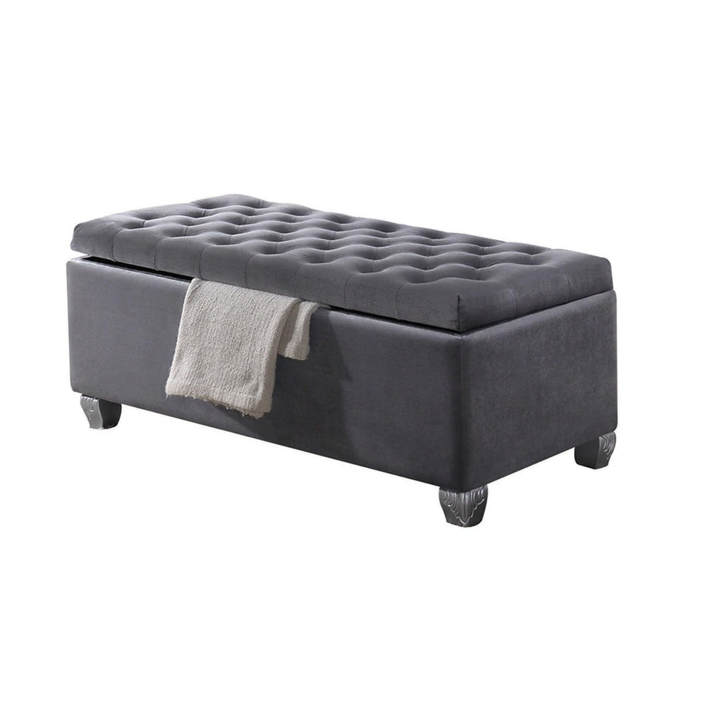 Grey Tufted Storage Bench Solid Modern Contemporary Velvet Wicker - Diamond Home USA