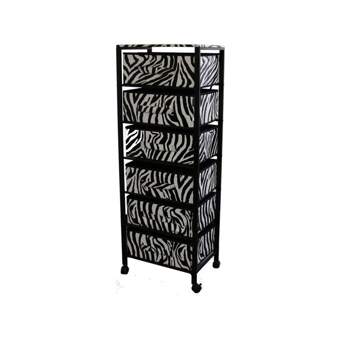 Ore International FW1361 6-Drawer Black Frame Rack on Wheels 52.5-Inch Zebra White/Black