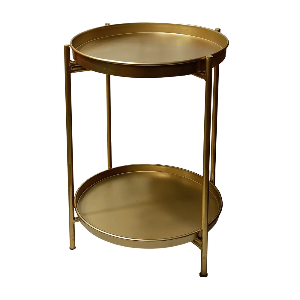 20 Inch High Round Side End Table with 2 Tier Iron Frame Matte Gold Modern - Diamond Home USA