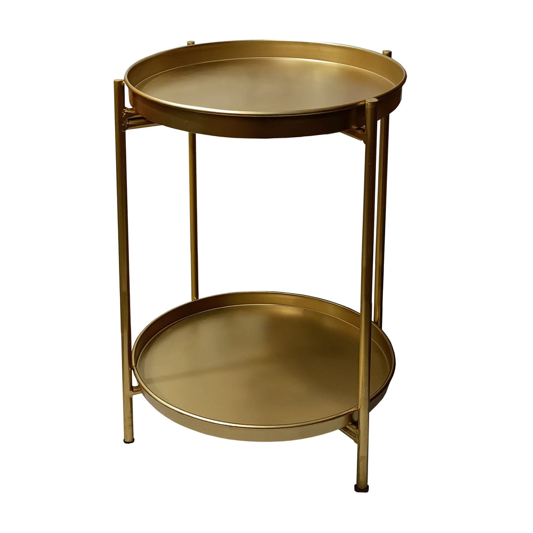 20 Inch High Round Side End Table with 2 Tier Iron Frame Matte Gold Modern - Diamond Home USA