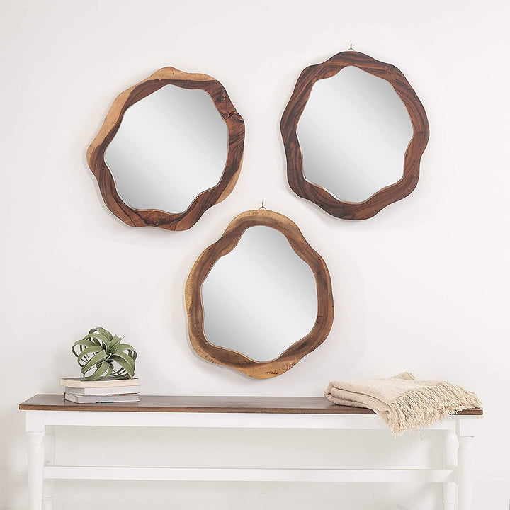 Solid Wood Hanging Mirror - 21.7”w x 2”d X 24.2”h Modern Rustic 3D Wall Decor - Diamond Home USA